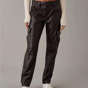 AE Stretch High-Waisted Faux Leather Straight Cargo Pant